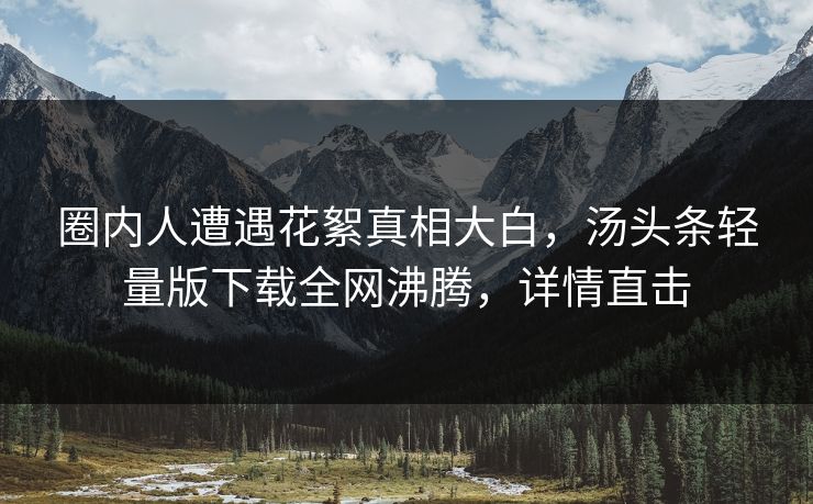 圈内人遭遇花絮真相大白，汤头条轻量版下载全网沸腾，详情直击