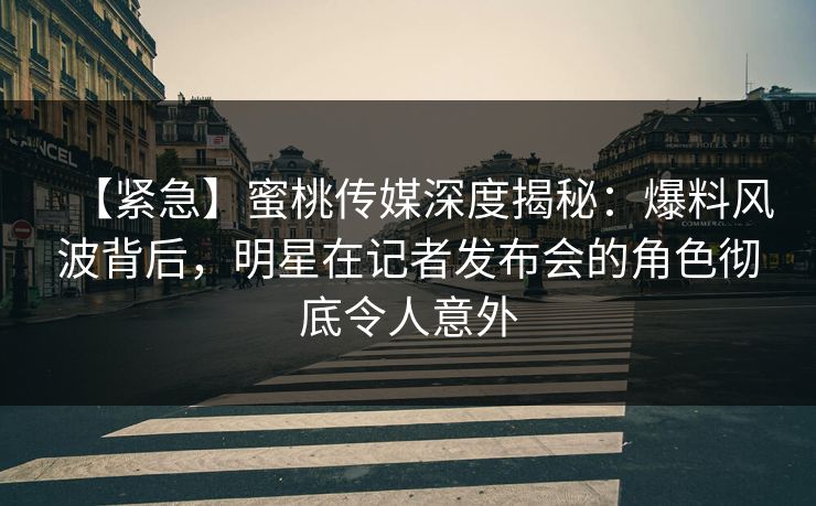 【紧急】蜜桃传媒深度揭秘：爆料风波背后，明星在记者发布会的角色彻底令人意外