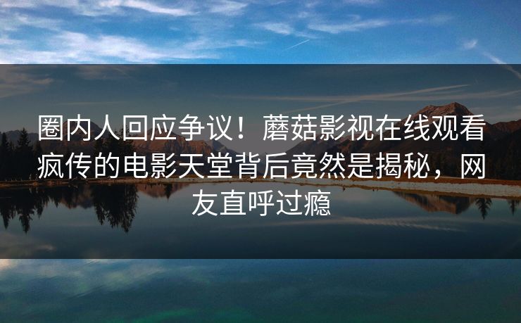 圈内人回应争议！蘑菇影视在线观看疯传的电影天堂背后竟然是揭秘，网友直呼过瘾