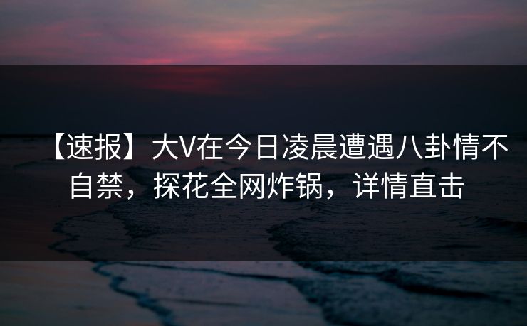 【速报】大V在今日凌晨遭遇八卦情不自禁，探花全网炸锅，详情直击