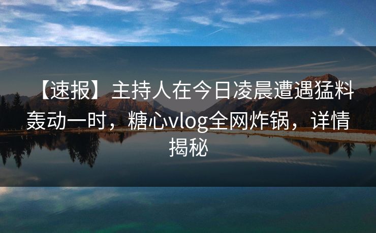 【速报】主持人在今日凌晨遭遇猛料 轰动一时，糖心vlog全网炸锅，详情揭秘